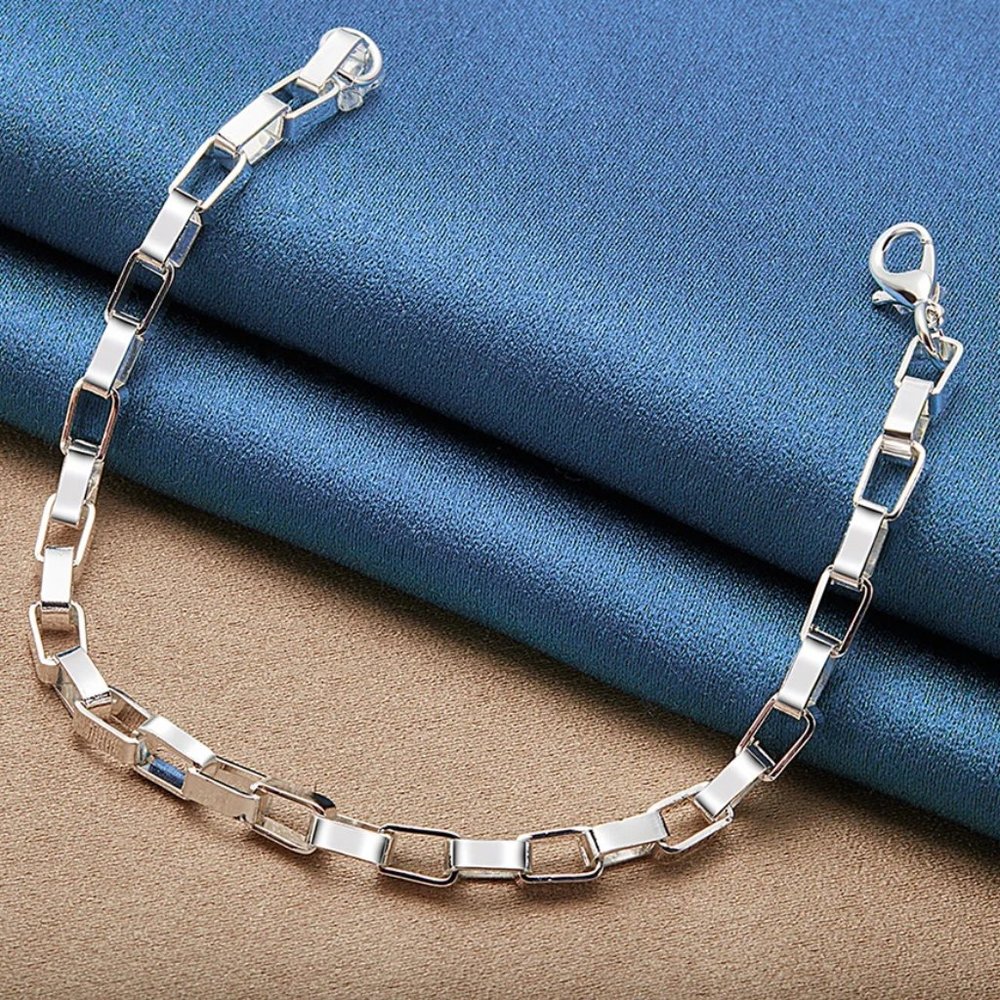 Stunning 4mm Wide Long Box Bracelet Stamped .925 Solid Sterling Silver - Picture 4 of 10